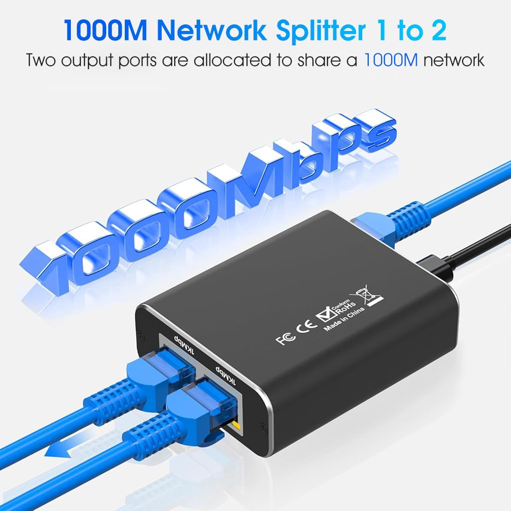 Verilux® Ethernet Splitter USB C Powered 1000Mbps 1 to 2 Ethernet Splitter Ethernet Network Splitter Portable Gigabit Ethernet Splitter for Home, Office, Travel Verilux® Ethernet Splitter USB C Powered 1000Mbps 1 to 2 Ethernet Splitter Ethernet Network Splitter Portable Gigabit Ethernet Splitter for Home, Office, Travel